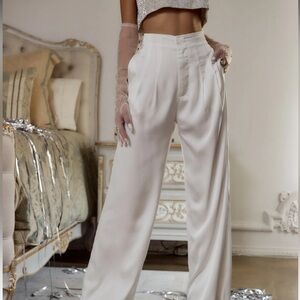 12th Tribe Halley White Satin Trousers Sz. Medium